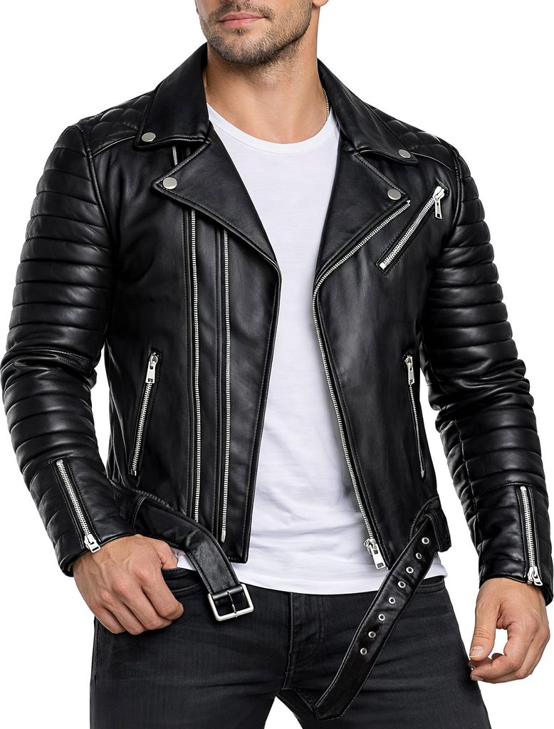 Reichstadt Herren Jacke -- RS001LUX black gen. leather - silver zipper XXXL