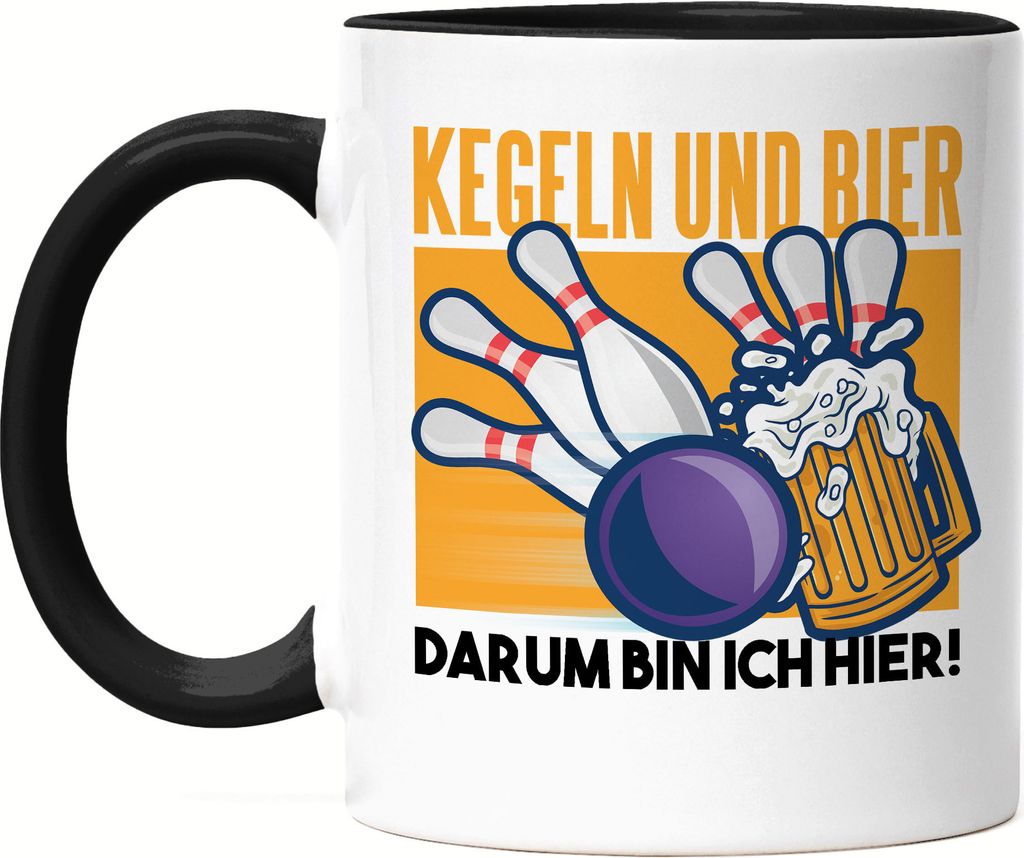 Kegeln Und Bier Darum Bin Ich Hier Tasse Schwarz Kegelbahn Kegel Spiel Sport Pins Kegelball Freizeit Hobbie Strike