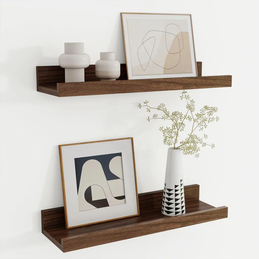 Étagère murale flottante en noyer 40 cm pour cadres et livres, lot de 2