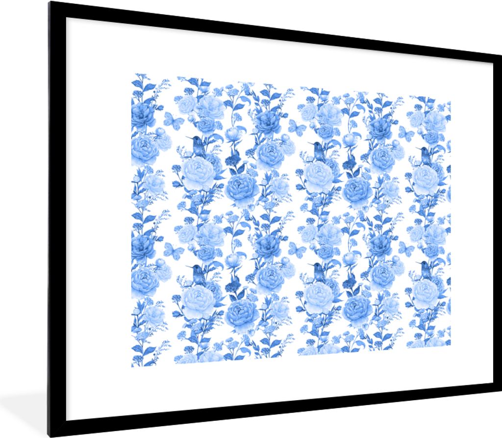 MuchoWow Gerahmtes Poster Blumen - Rosen - Blau 80x60 cm - Poster mit Schwarzem Bilderrahmen Wandposter Rahmen Foto Bilder - Schlafzimmer-Dekorat...