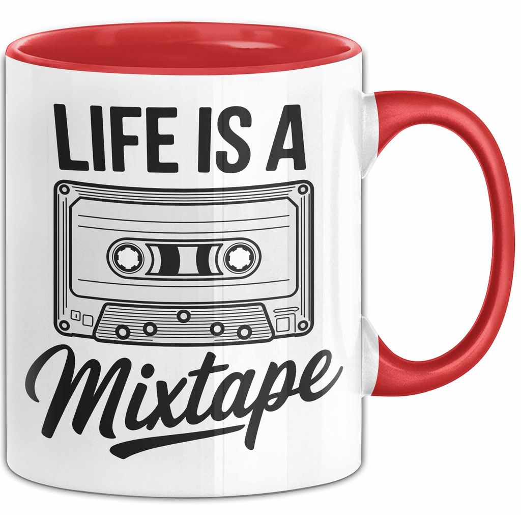 Retro Kassette Mixtape Tasse Geschenk Lustige Geschenkidee Spruch Das Leben Ist Ein Mixtape (Rot)