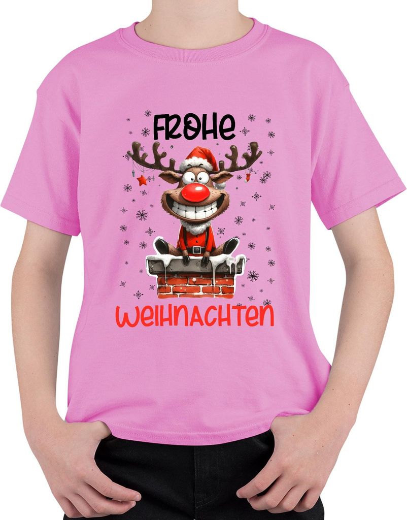 Frohe Weihnachten lustiger Elch Reh Rentier - Weihnachten Xmas Christmas Uni Kinder T-Shirt, Pink, 140