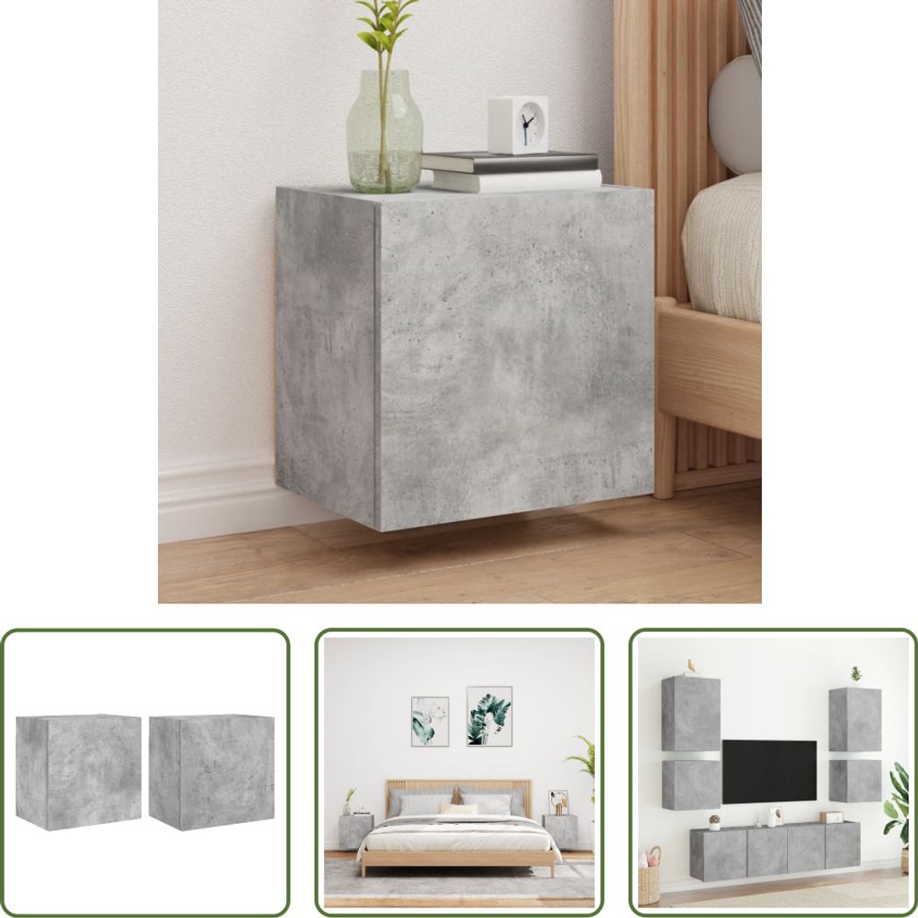 The Living Store TV-Wandschränke 2 Stk. Betongrau 40,5x30x40 cm Holzwerkstoff