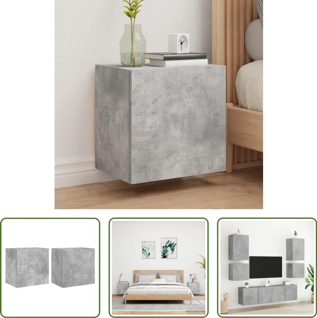 Meuble TV Suspendu Set de 2 Gris Béton - Unité Murale de Rangement Salon