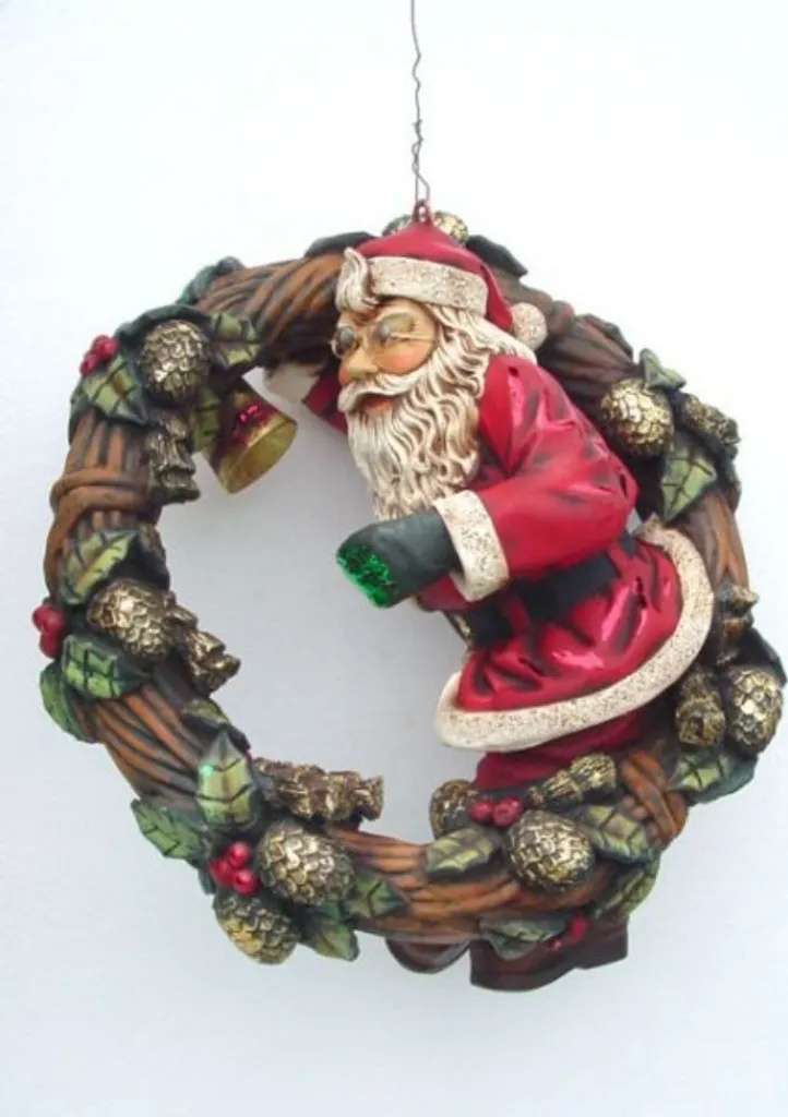 Décoration de Noël extérieure 55cm : Père Noël couronne pour perron