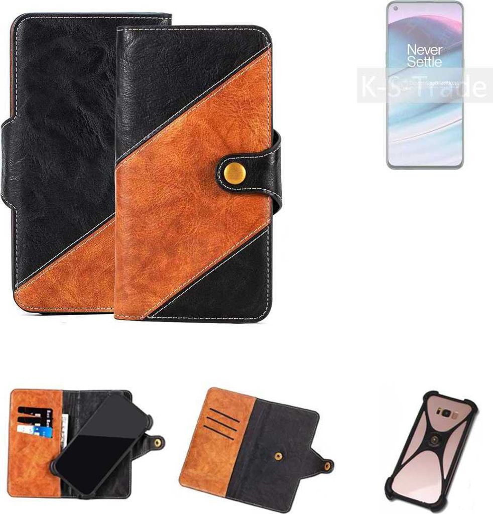 K-S-Trade Handyhülle Schutzhülle Bookstyle Case Wallet-Case kompatibel mit OnePlus Nord N20 5G Handy Cover Bumper Klapphülle schwarz hellbraun 1x