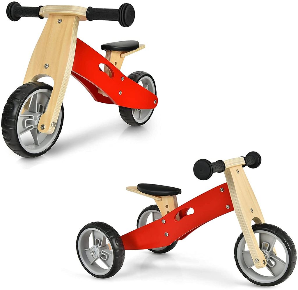 Kinderlaufrad Lauflernrad Balance Bike ohne Pedal für Kinder von 18-36 Monate COSTWAY 2in1 Kinder Laufrad Dreirad/Slip Modus Holz Fahrrad 
