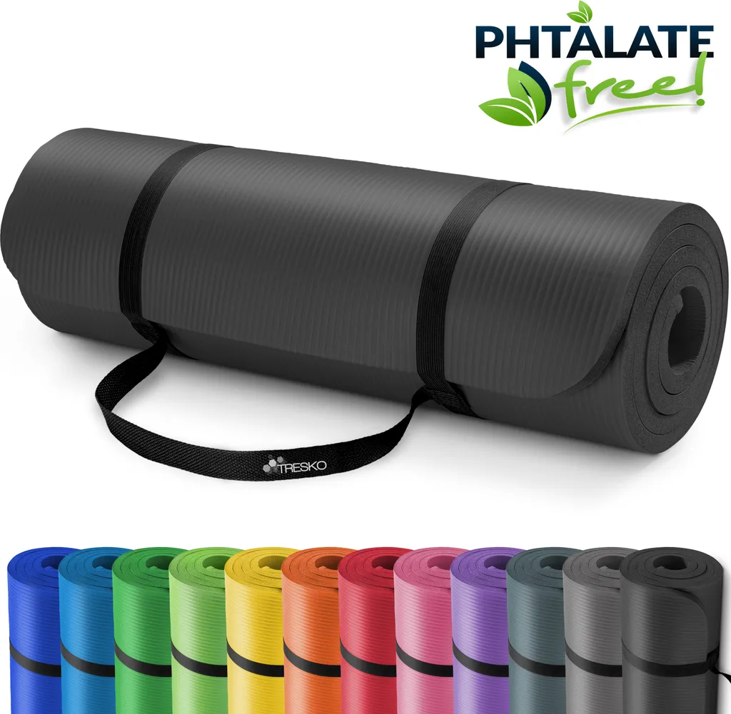 Tapis de fitness anti-douleur 1,5cm épais pour gym et Pilates noir