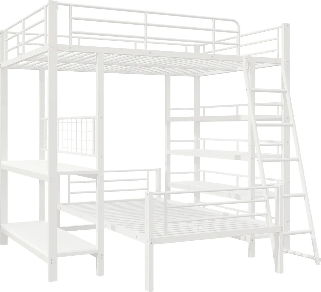 Lit Mezzanine 140x200 cm pour Optimiser l'Espace avec Rangement Blanc - 9