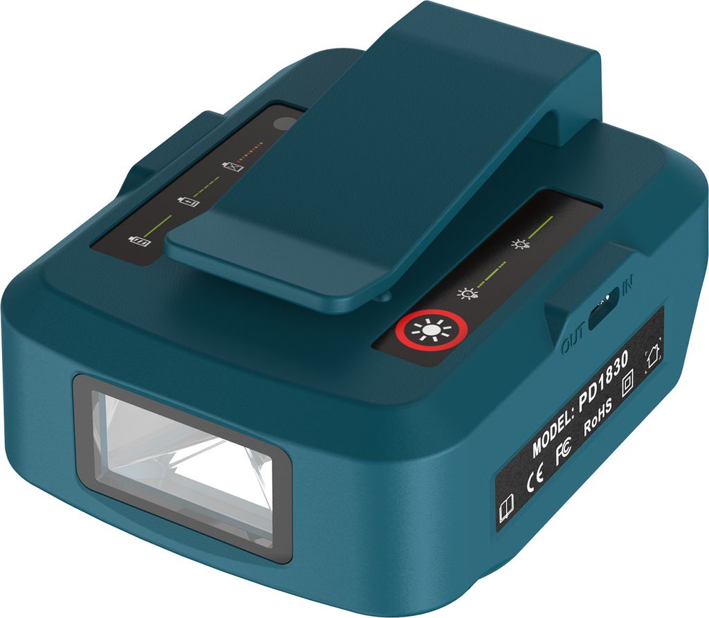 Power Source Battery Adapter Arbeitslichtkonverter für Makita 18V Akku mit Typ C/USB-Ladegerät-Schnittstelle, mit schnurloser DC-Port-Taschenlampe