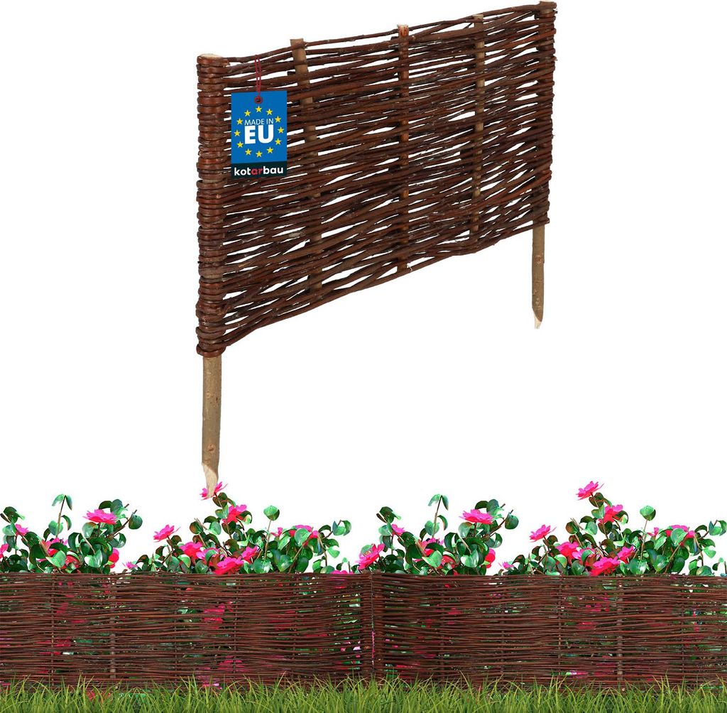 KOTARBAU Beetbegrenzung Weidenzaun 60 x 30 cm Zaun Beeteinfassung Beet Beetumrandung Steckzaun Rasenkante Weide Beeteinfassung Gartenzaun Zum Ste...