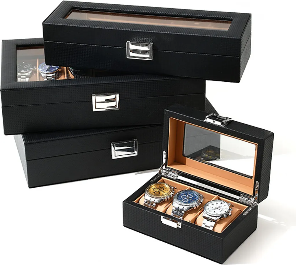 Présentoir à Montres de Voyage en Carbone - Étui Rigide 3 Emplacements