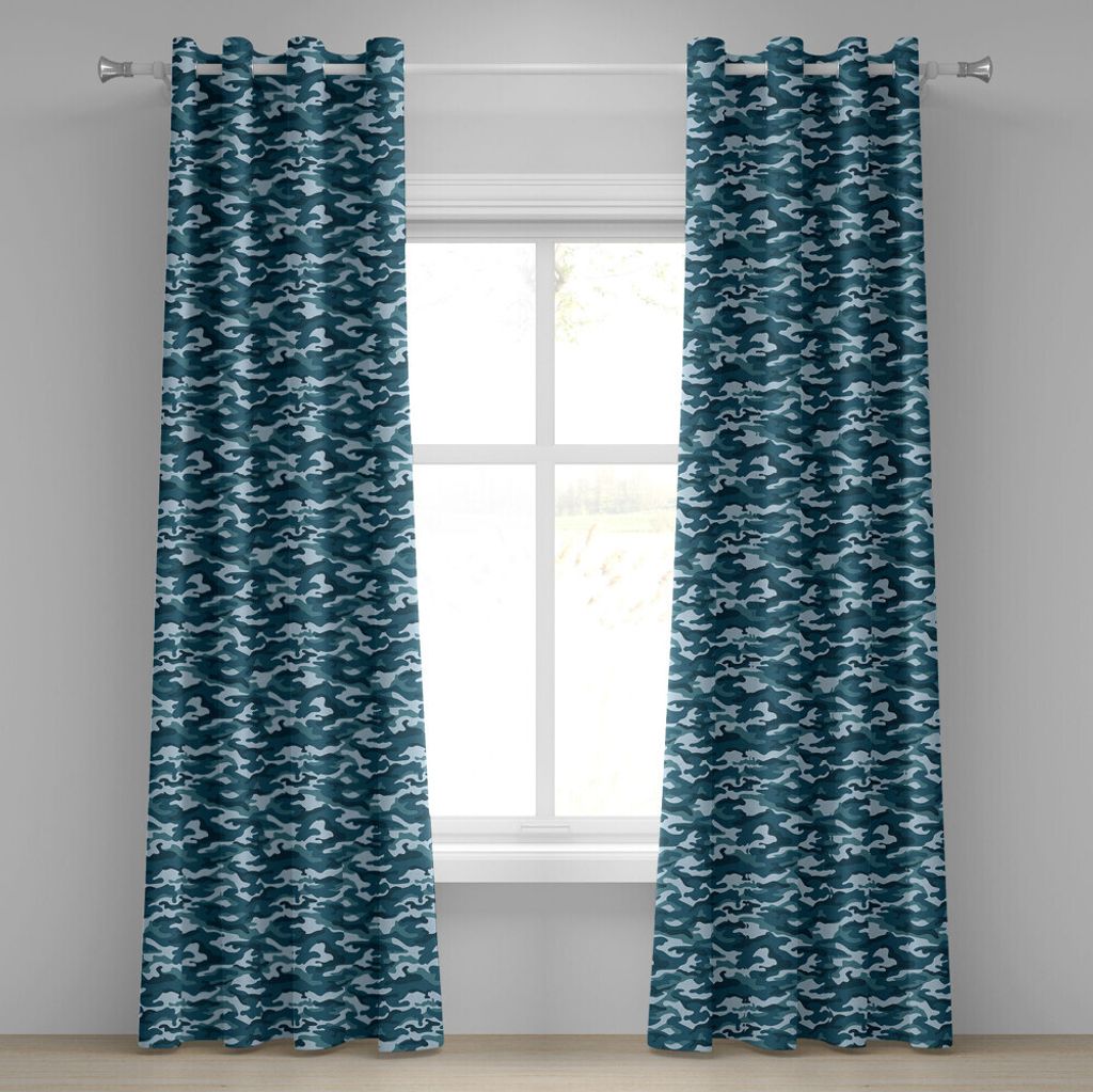 ABAKUHAUS Camo Ösenvorhang, Tarnungs-Thema in den Ozeanfarben inspiriert Meerwasser inspirierte Illustration, Dekorative 2-Panel-Fenstervorhänge,...