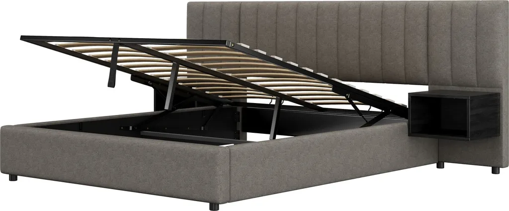 Lit double Boxspring 160x200 cm en lin gris avec rangement