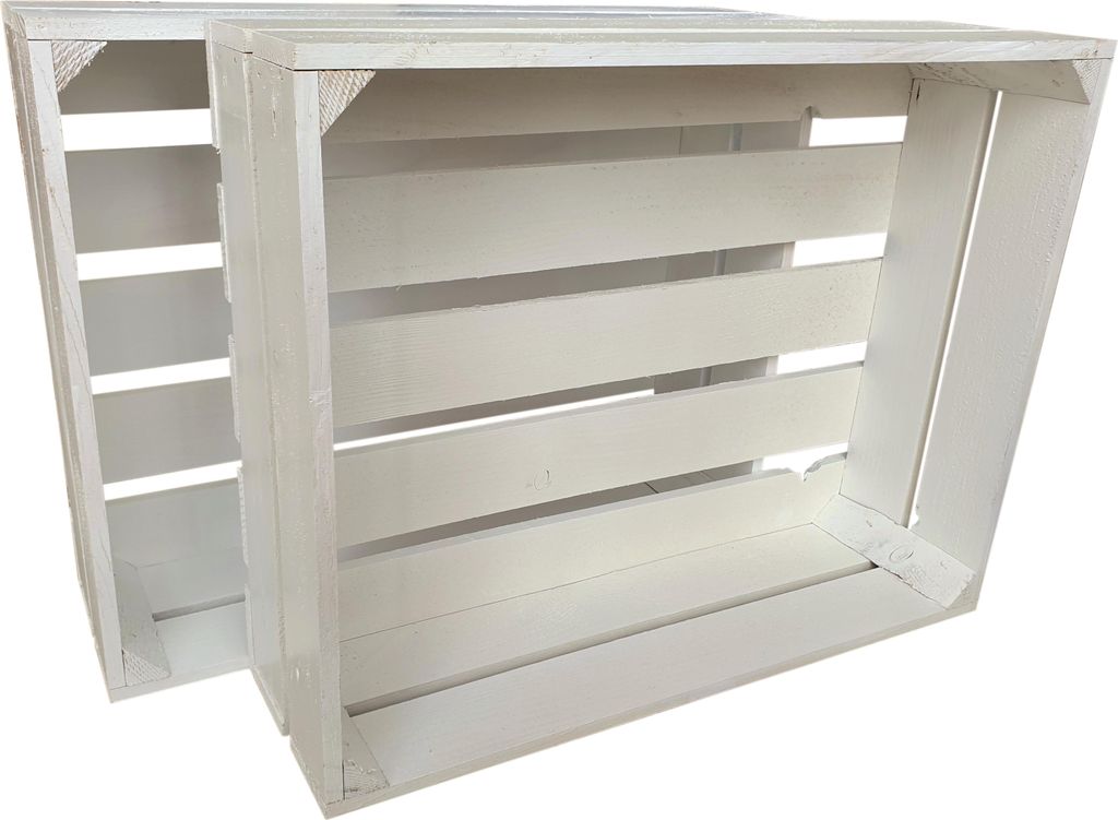 2er Set Weiß Holzkisten 50 x 40 x 15 cm massive Weinkisten in vielen Farben zur Auswahl Holz Kisten Obstkisten Apfelkisten, holzregal.