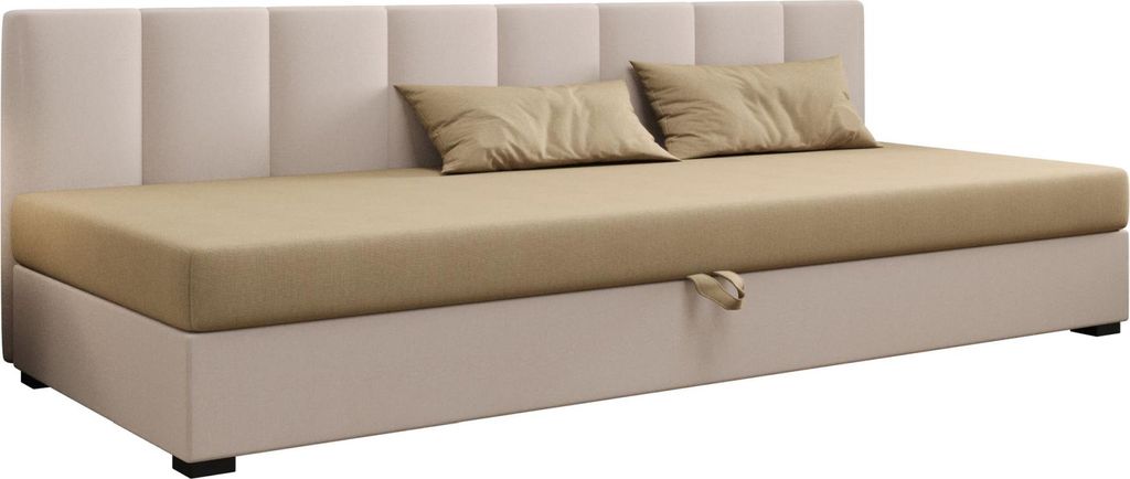 AURA SOFA Boxspringbett ZIKA BIZ 100x195 Komplett-Set mit Bonell Matratze, Polsterbett mit Bettkästen - Hellbeige/Bronze, SAWANA 01/24