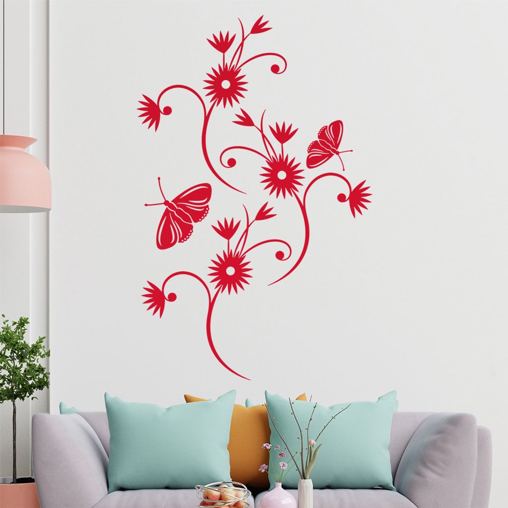 Falter Schmetterling Blüte Wandtattoo in 6 Größen - Wandaufkleber Wall Sticker - Dekoration, Küche, Wohnzimmer, Schlafzimmer, Badezimmer