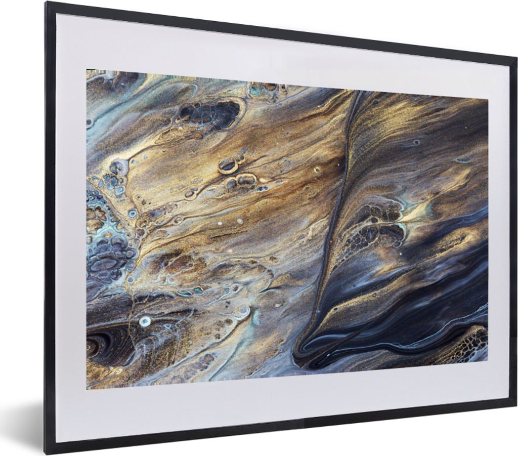 MuchoWow MuchoWow Gerahmtes Poster Marmor - Gold - Aquarell - Textur - Marmoroptik 60x40 cm - Poster mit zchwarzem Bilderrahmen - Schlafzimmer ...