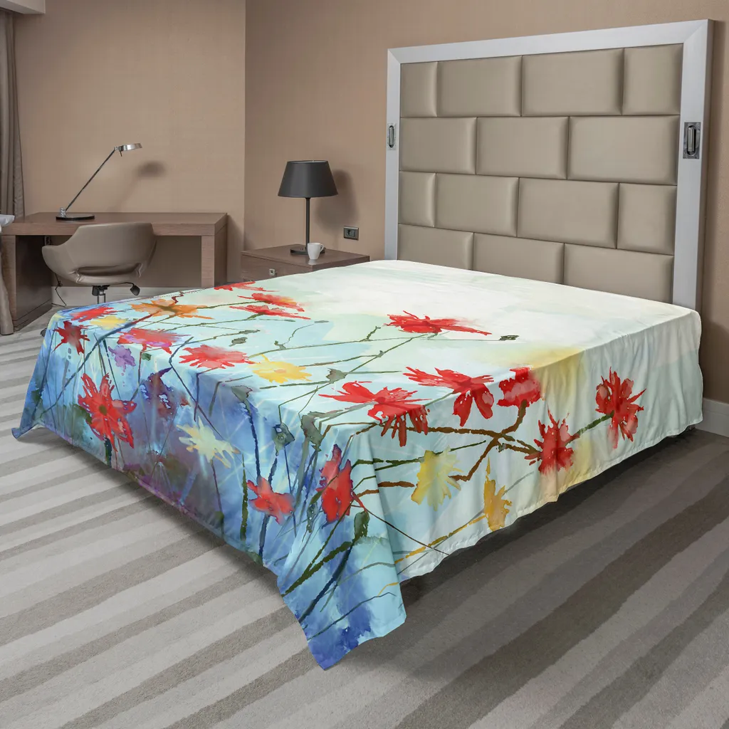 Drap supérieur pour lit décoratif 260x228 cm motif fleurs peint à la main