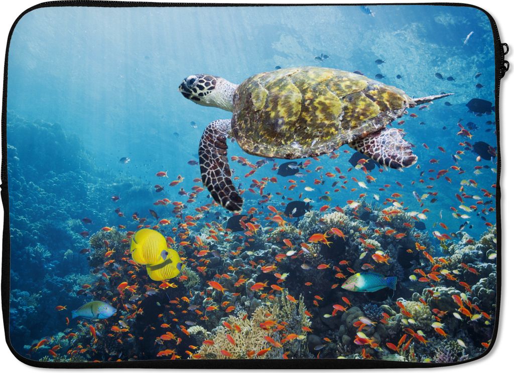 MuchoWow Laptop Hülle 13 Zoll Schildkröte am Korallenriff Laptoptasche - Laptophülle - Sleeve - Rundumschutz