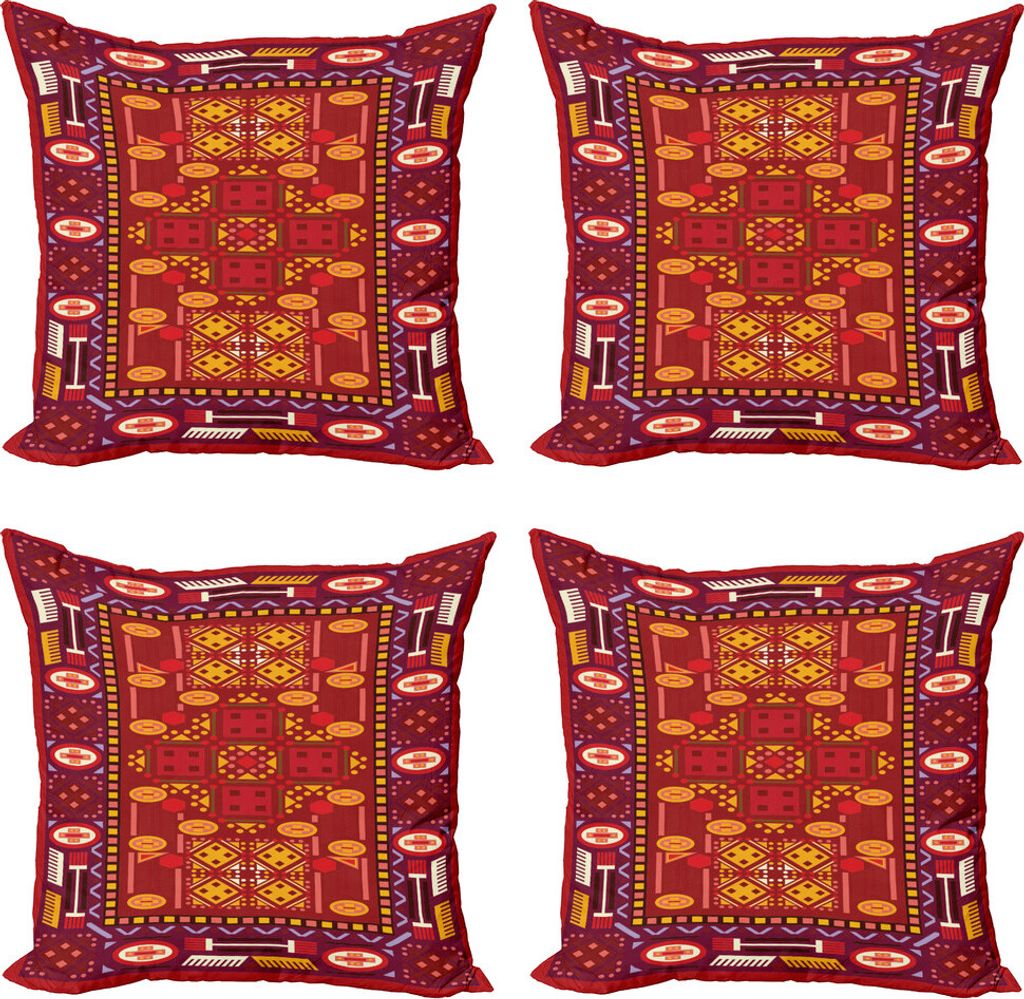 ABAKUHAUS afghanisch Kissenbezug Set (4 Stück), Formen in den warmen Farben, Moderner Doppelseitiger Digitaldruck, 45 cm x 45 cm, Mehrfarbig