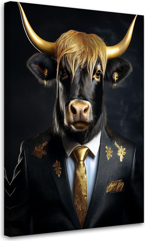 Leinwandbild Schottische Kühe in Anzügen 40x60 Feeby Gold bild für die wand bereit zum aufhängen