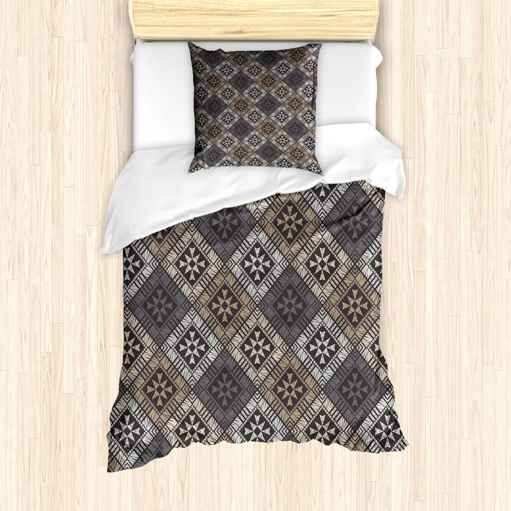Set Copripiumino Singolo ABAKUHAUS 135x200 Grigio Chiaro Etnico