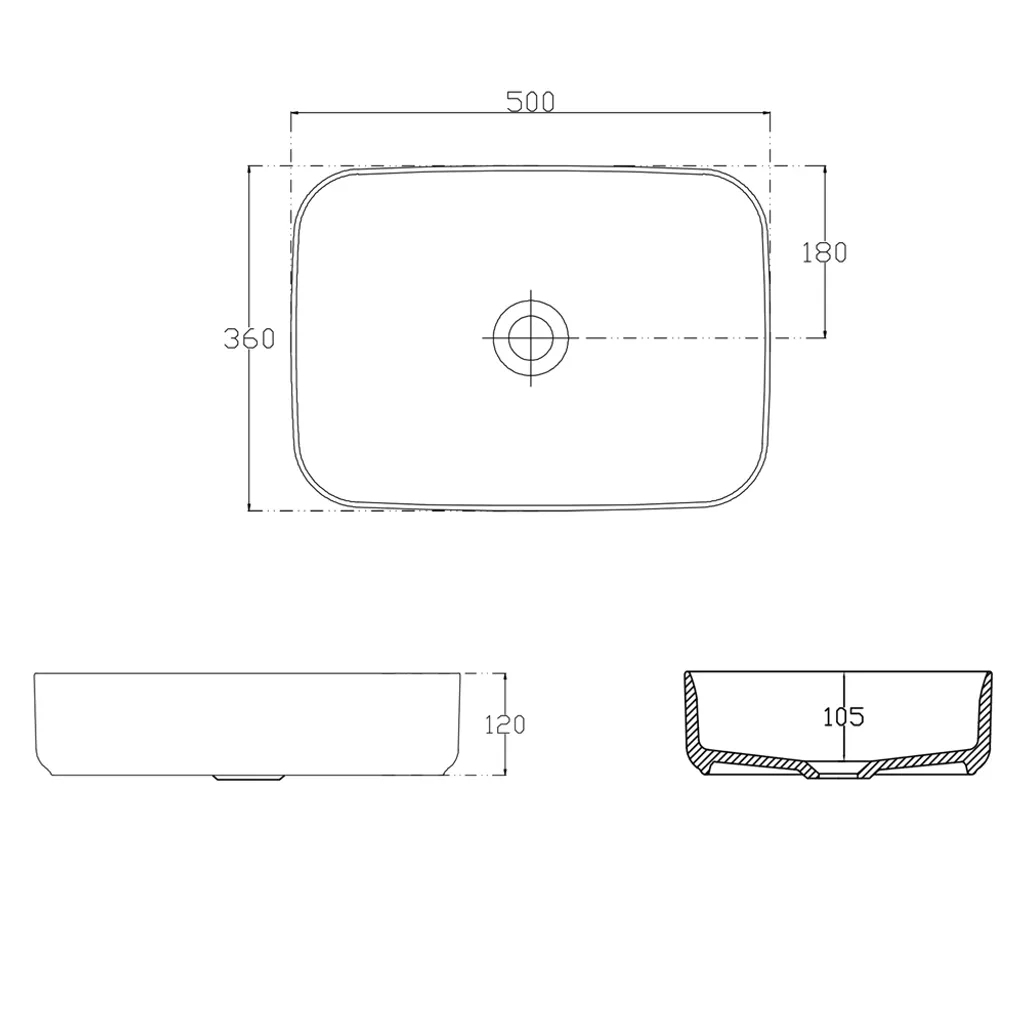 Vasque à poser rectangulaire 50 cm blanc mat design INFINITY RECTANGLE - 4