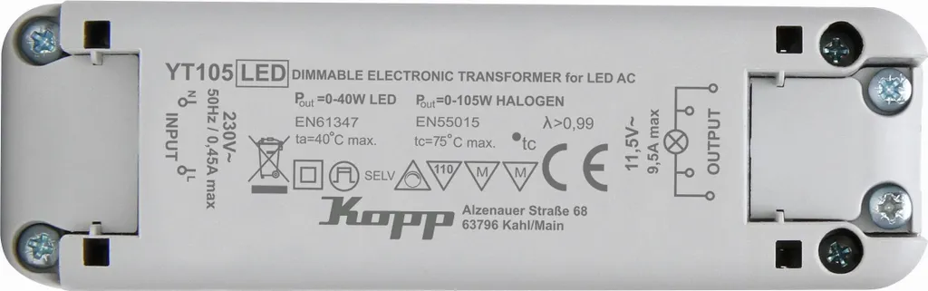 Transformateur électronique Kopp 105VA pour spots et lampes 12V