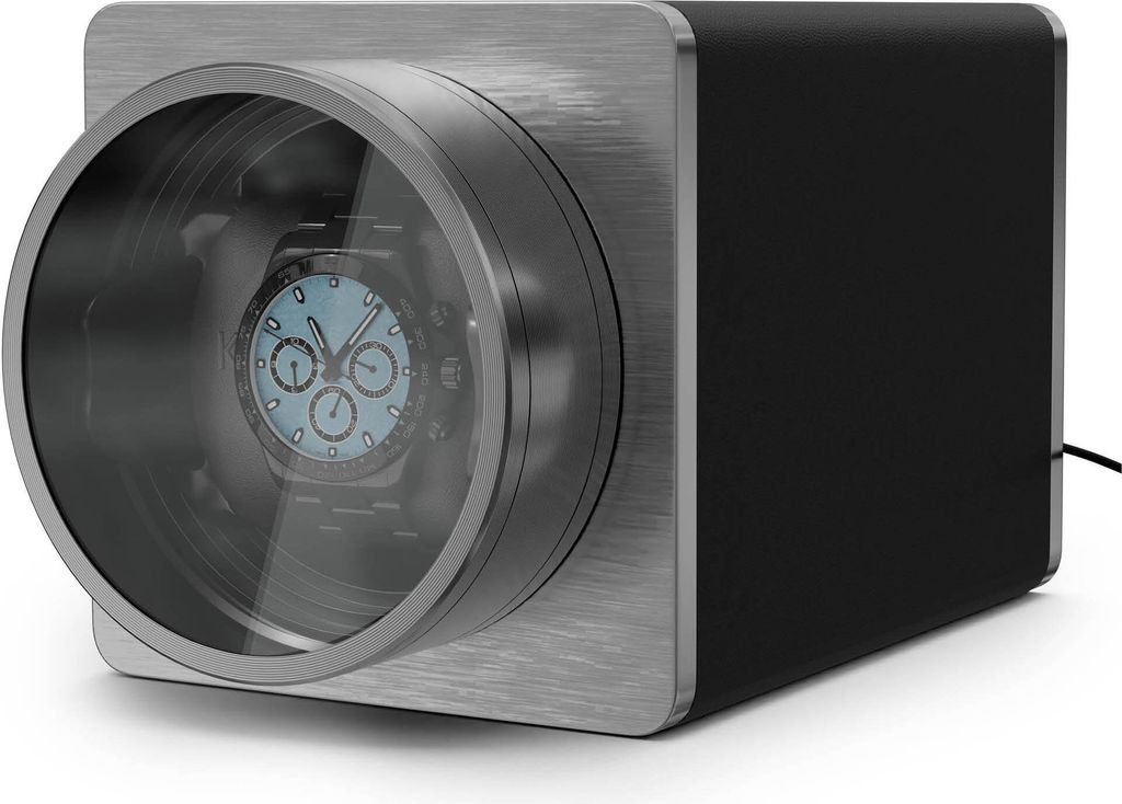 Klarstein TimeSync Uhrenbeweger – Elegantes Design aus veganem Leder und gehärtetem Glas, leiser Mabuchi-Motor, 5 TPD, Batteriebetrieben/Netzstr...