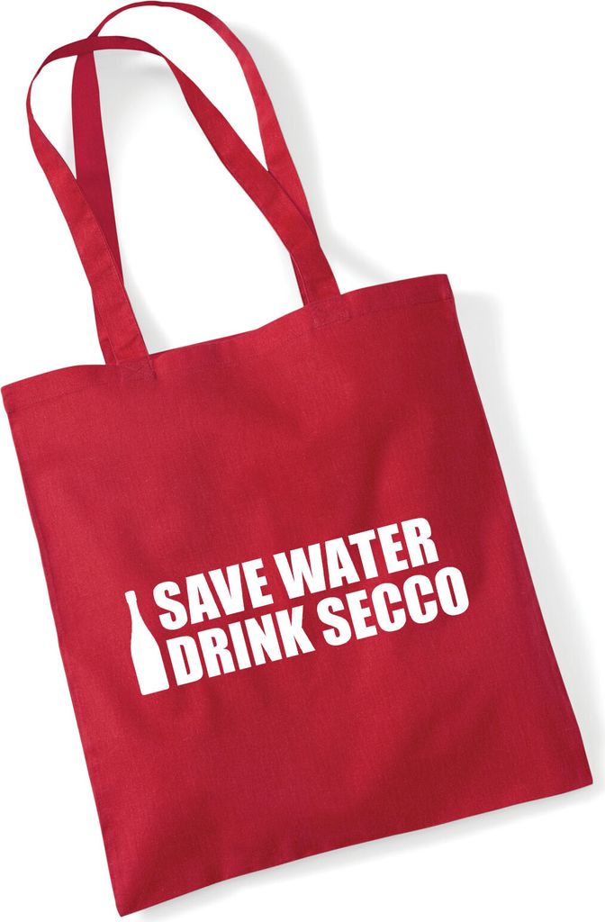 Huuraa Jutebeutel Save Water Drink Secco Sektflasche 10 Liter Classic Red Baumwolle Tasche Geschenkidee