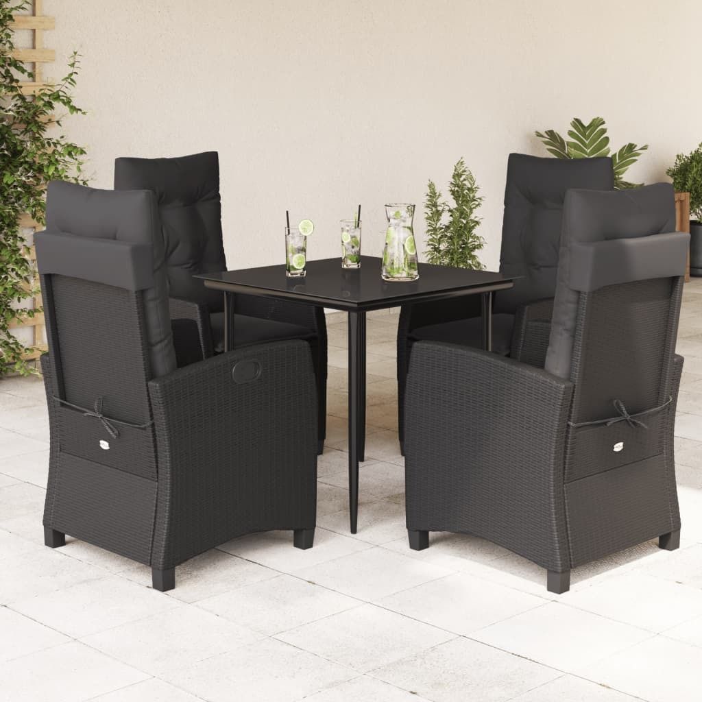 Maison Exclusive - 5-tlg. Garten-Essgruppe mit Kissen Schwarz Poly Rattan