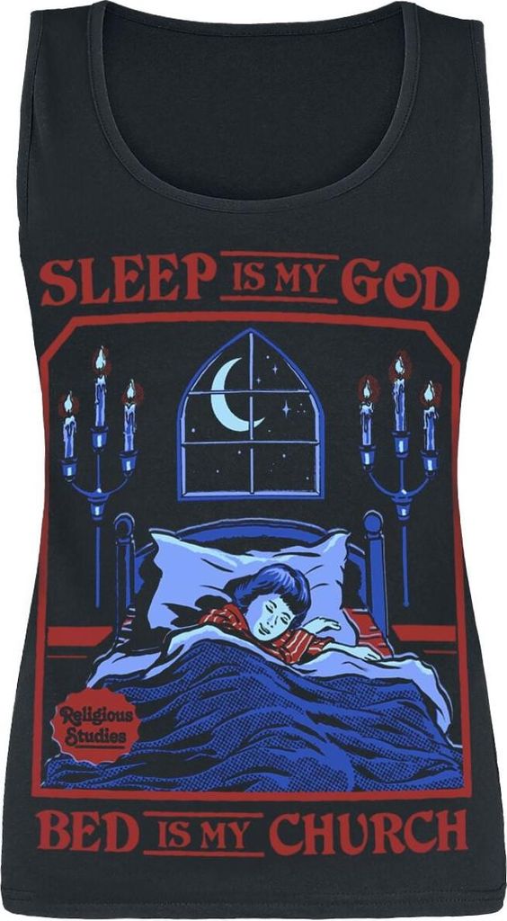 Steven Rhodes Top Damen Sleep is my God - Bed is my Church schwarz L