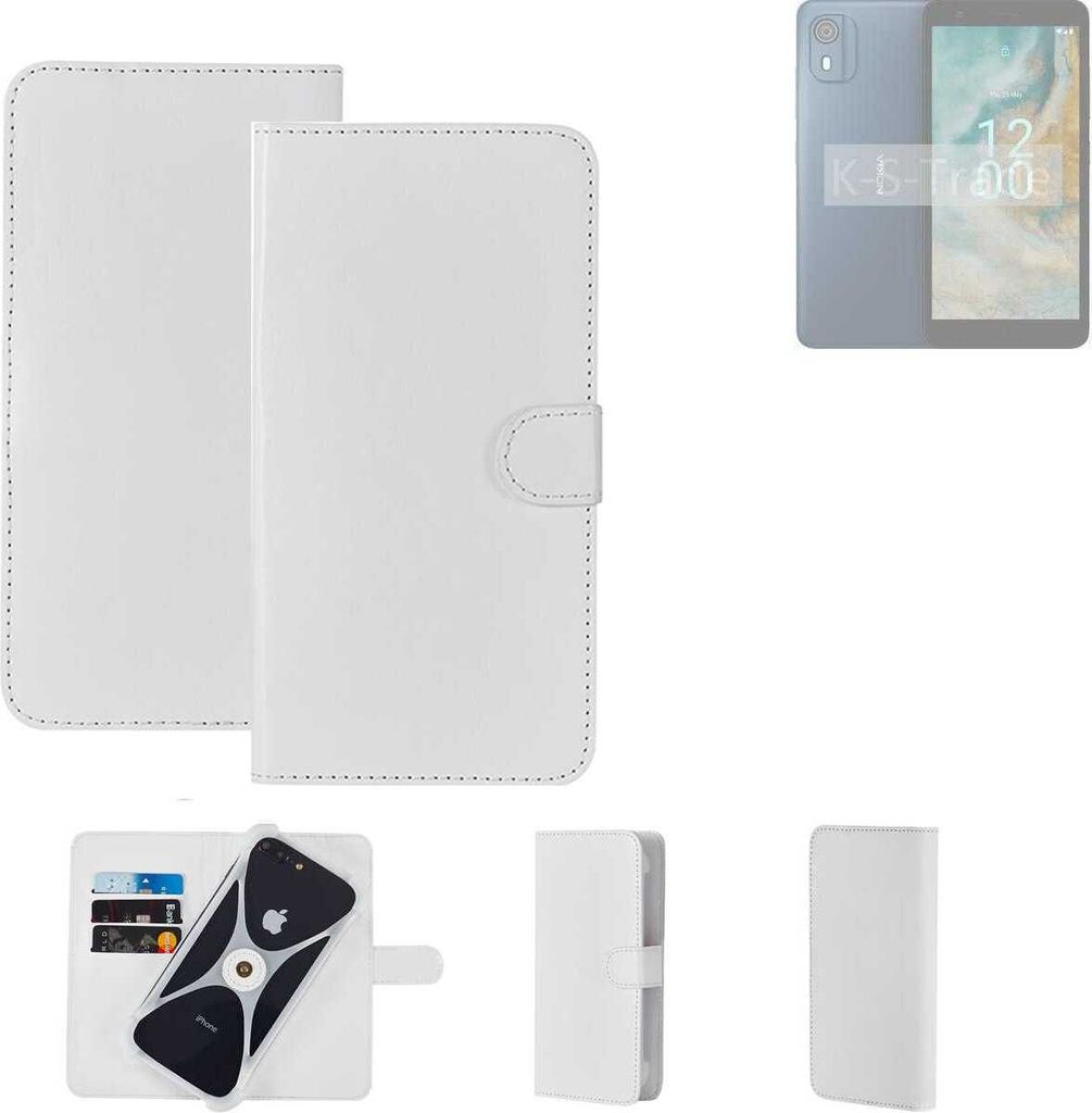 K-S-Trade Handy Hülle Schutz Hülle kompatibel mit Nokia CO2 Cover Case Bookstyle Bumper weiß 1x