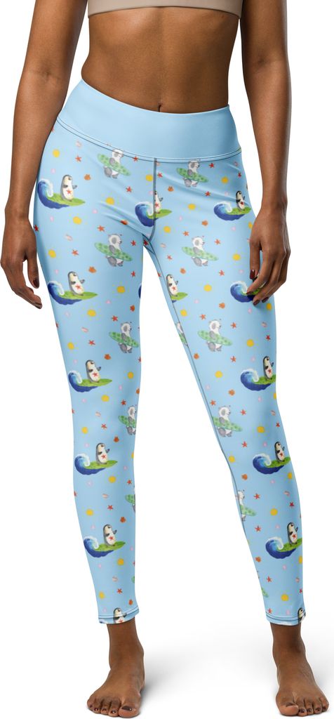 Mr. & Mrs. Panda Leggings Pinguin Surfer Größe XS - Blau - Geschenk, Sport Tights Damen, Surfen, Funktionshose, Motiviert, Optimistisch, Yogahose...