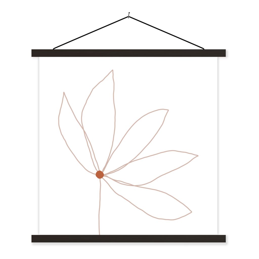 MuchoWow Textilposter Minimalismus - Blumen - Linienkunst 90x90 cm mit schwarzem Rahmen - Magnetisches