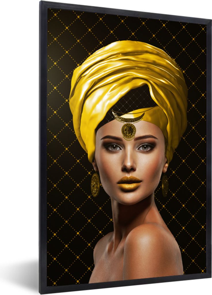 MuchoWow MuchoWow Gerahmtes Poster Frau - Farben - Gelb 20x30 cm - Poster mit zchwarzem Bilderrahmen - Drucken - Bilder Poster im Rahmen