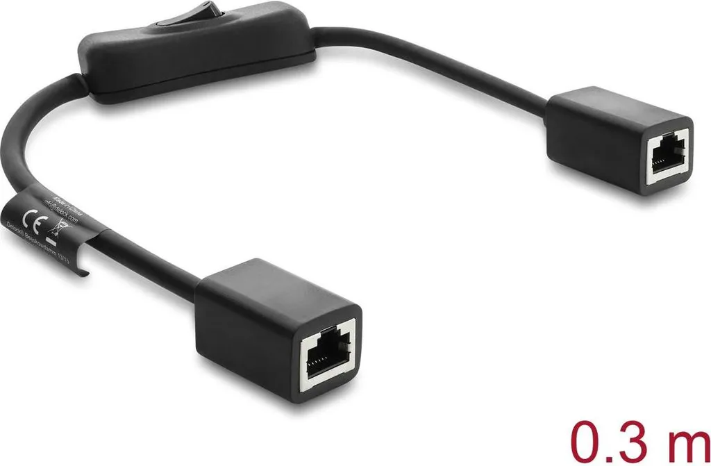 Delock Câble RJ45 Femelle vers Femelle Cat.6 F/UTP 0.3m avec Interrupteur
