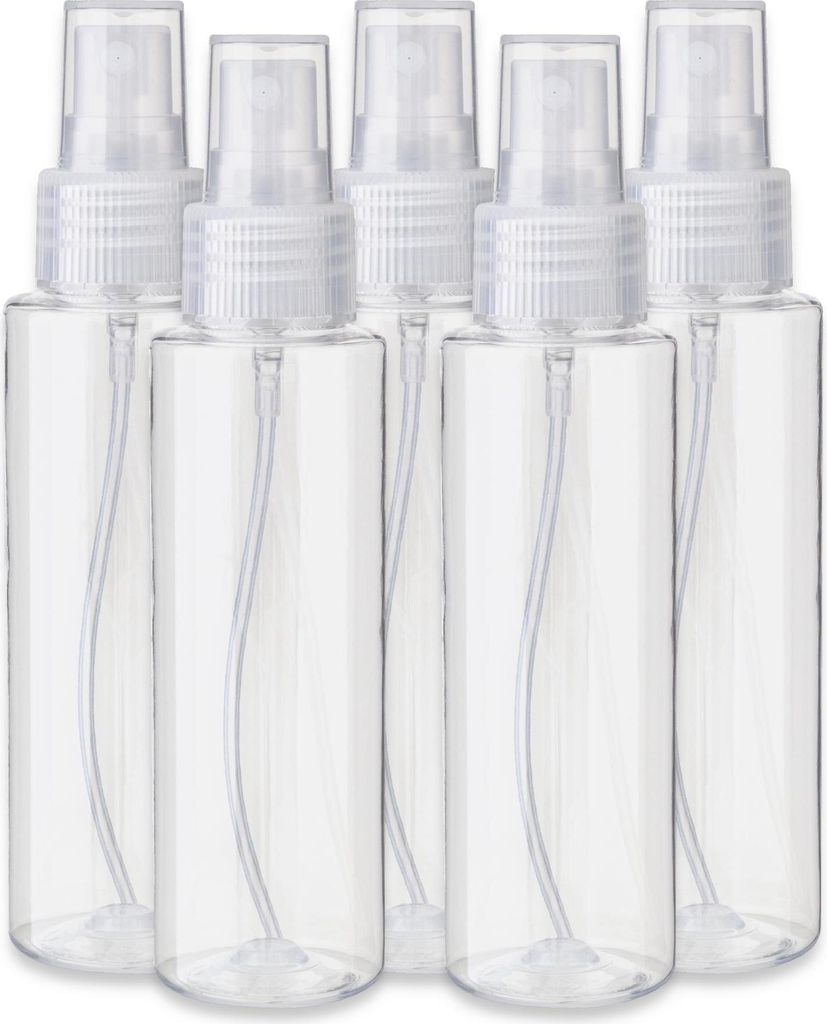 5x Kunststoffflasche PET transparent 100 ml mit Zerstäuber leer klar