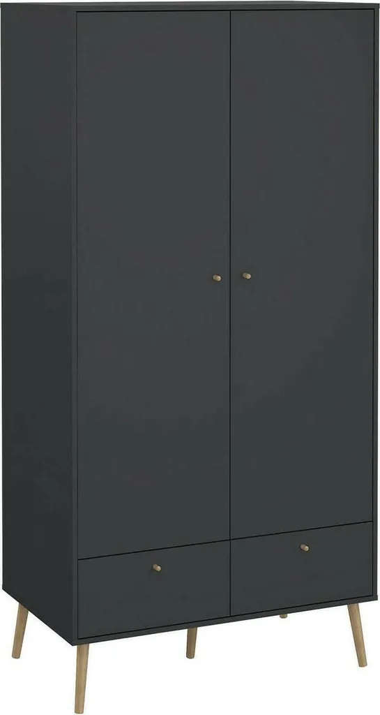 Armoire 2 Portes Kahina Gris 99x200cm avec Étagère pour Chambre