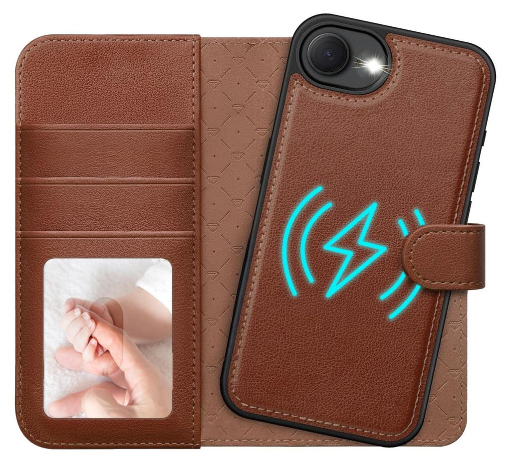 2in1 Magnet Wallet Handyhülle für iPhone 17e / iPhone 16e Hülle RFID Schutz, abnehmbare Magnet Hülle, MagSafe kompatibel, stoßfestes Case mit ...