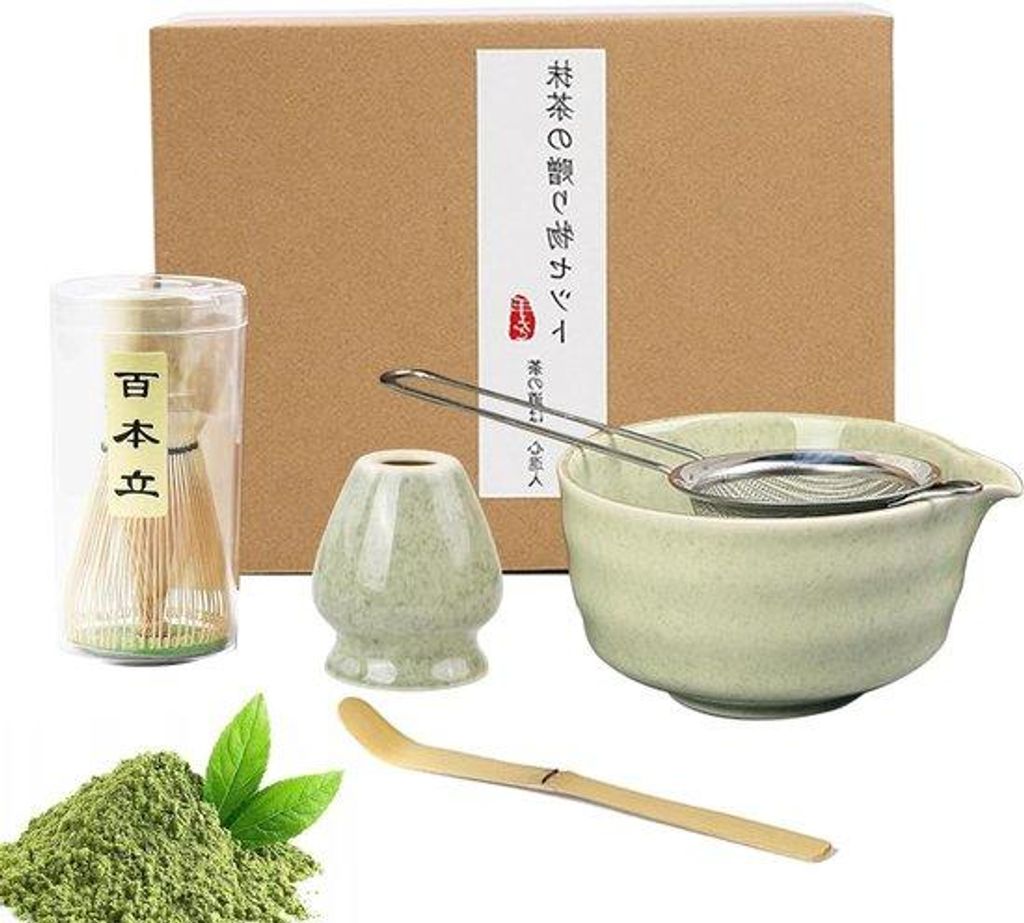 Matcha-Tea-Set 5-Delig mit Matcha-Bürste Sieb Löffel - Geschenk für Matcha-Fans