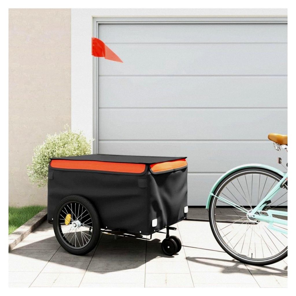 Fahrradanhänger in Schwarz und Orange, 45 kg, Eisen, Sportartikel, Outdoor-Aktivitäten, Radsport, Fahrradzubehör, 9,95 kg