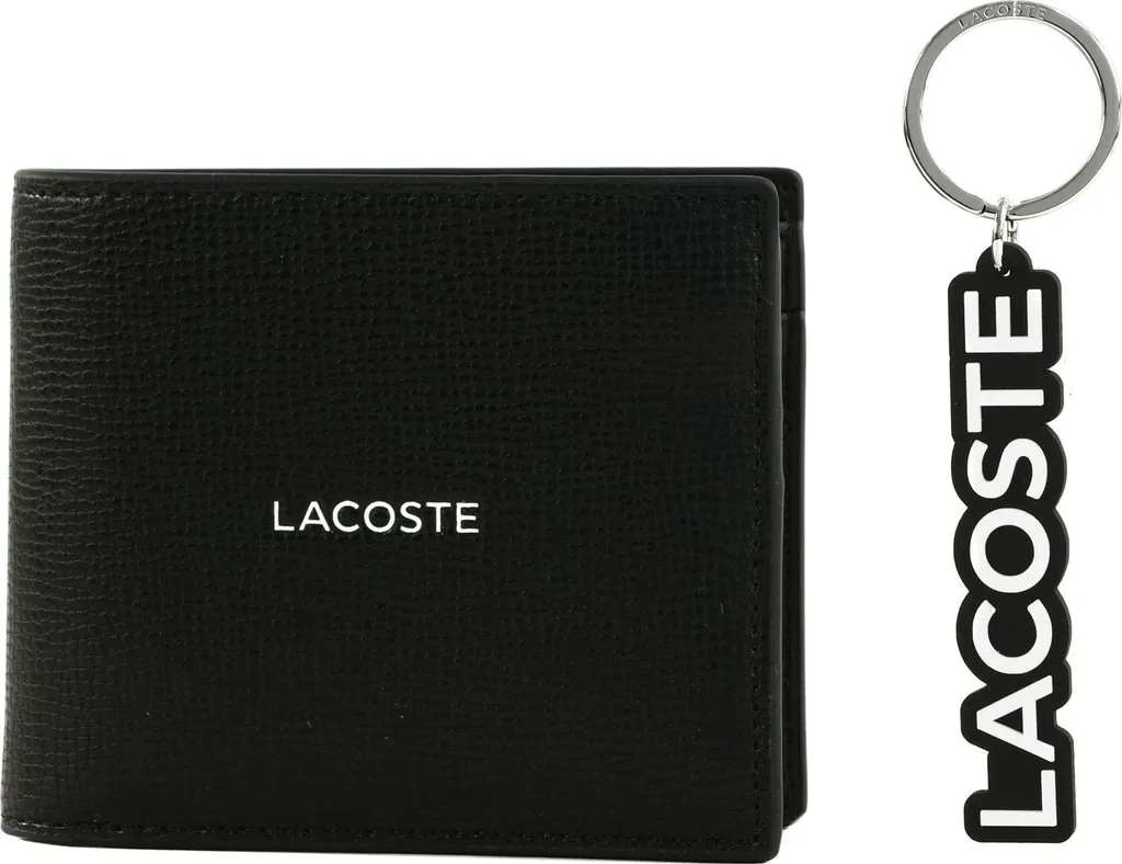 LACOSTE Porte-monnaie et Porte-clés Billfold Key Ring Box Noir Cuir