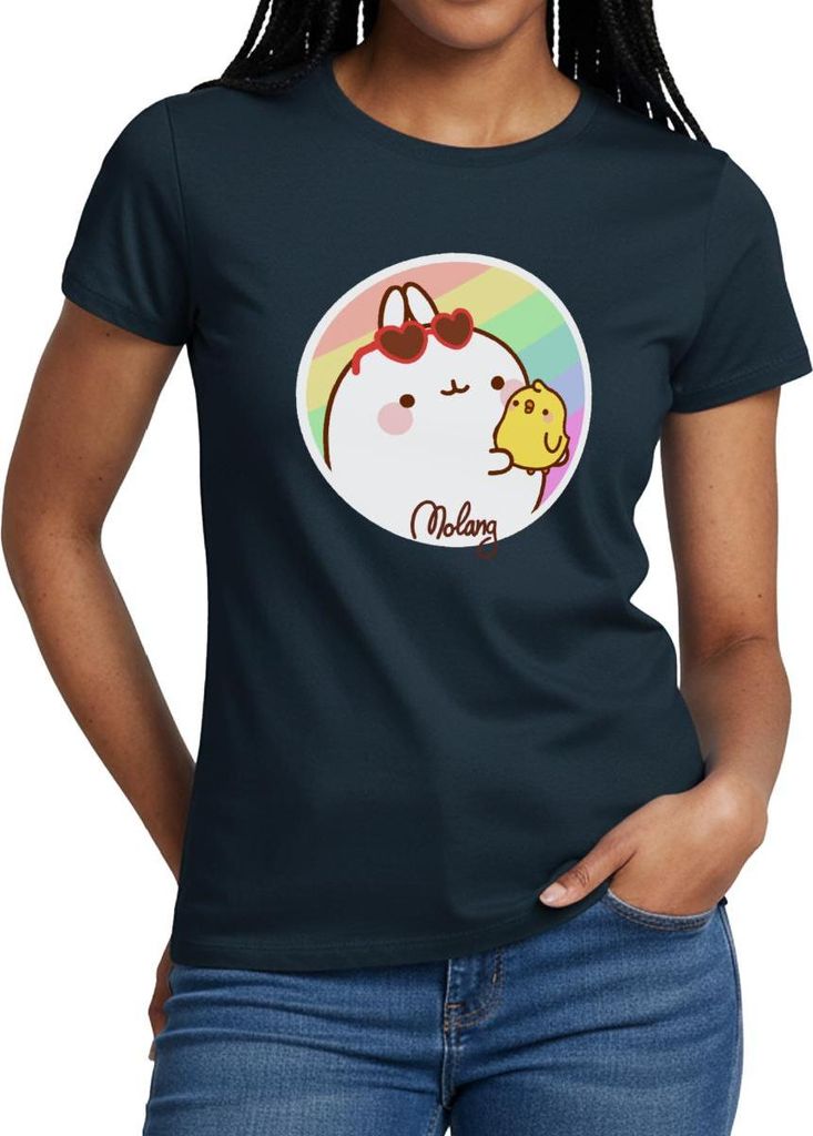 Spreadshirt Molang Piu Piu Regenbogen Frauen T-Shirt, XL, Navy