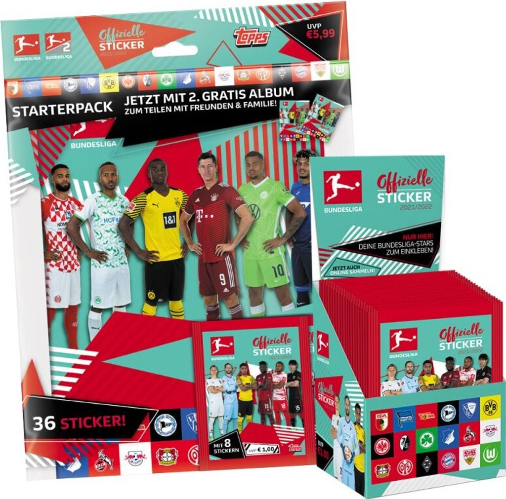 Topps Bundesliga Sammelsticker 2021/22 - 1 Display (50 Tüten) + Starterpack
