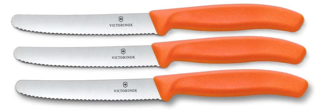 Victorinox Tafelmesser Swiss Classic | 3 Stück | Orange | Swiss Made | scharfe Edelstahlklinge | ideales Frühstücksmesser & Allzweckmesser