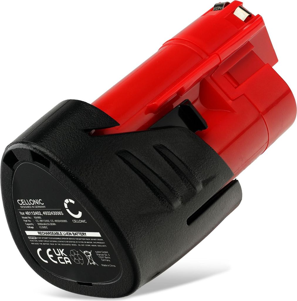 CELLONIC 1x Akku für Werkzeug Kompatibel mit Milwaukee M12 BID-202C, M12 BIW12-202C, M12 BIW38-0, 48112412 - (2000mAh, 12V)