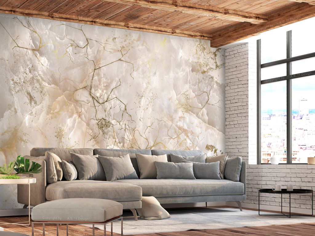 Vlies Fototapete Abstrakt 400x280 cm Tapeten Wandtapete XXL Marmoroptik gold weiß f-C-0492-a-a