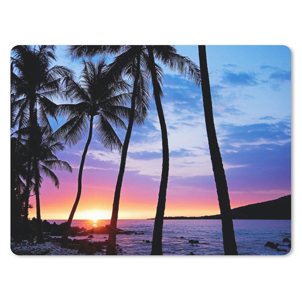 MuchoWow Mauspad Mousepad Der farbenprächtige Sonnenuntergang hinter einer Reihe von Palmen auf Hawaii 40x30 cm - Mousepads - Maus Mat - Pad - M...